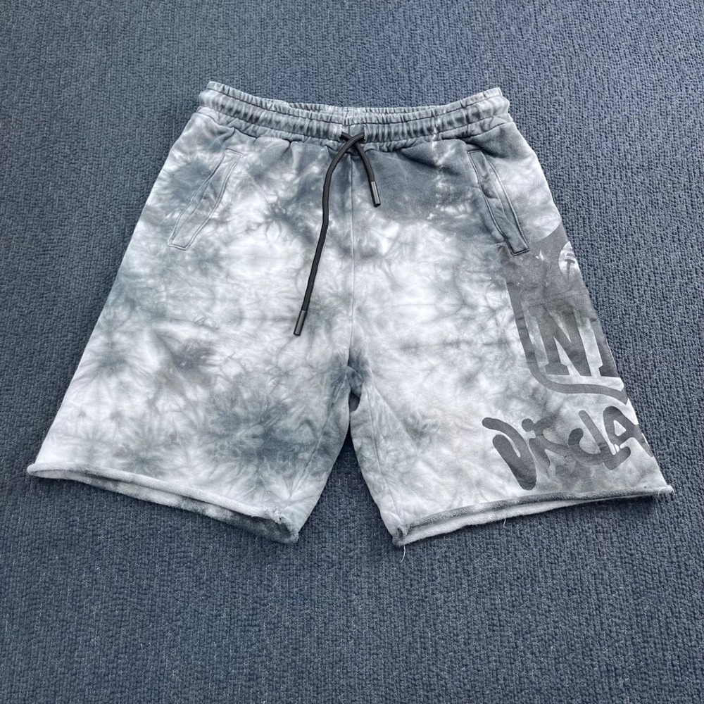 NFL x Disclaimer Grey Tie Dye Sweat Shorts Mens Size M Graffiti Logo Drawstring
